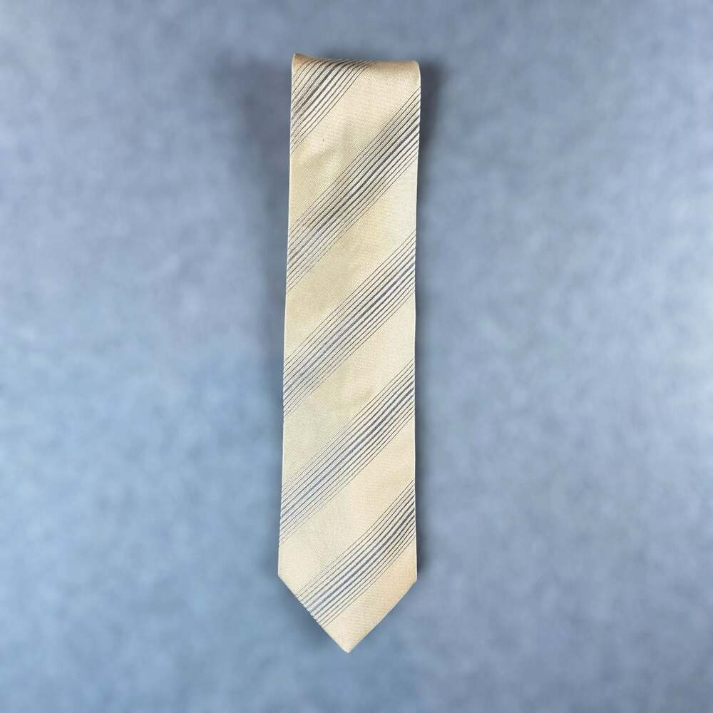 Ermenegildo Zegna Silk Necktie Cream Ivory Diagonal Stripe 100% Silk